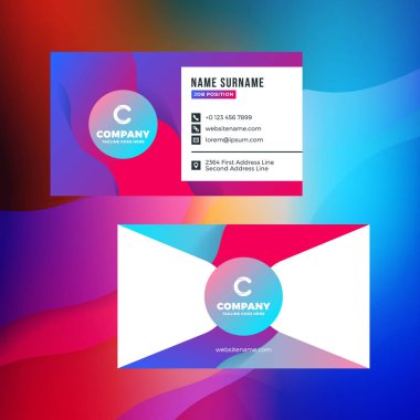 Çift taraflı yatay kartvizit şablon arka plan ile. Canlı degradeler. Vektör mockup çizim. İleti örneği tasarım