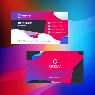 Çift taraflı yatay kartvizit şablon arka plan ile. Canlı degradeler. Vektör mockup çizim. İleti örneği tasarım