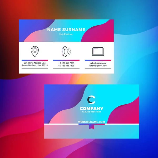 Double Sided Horizontal Business Card Template Abstract Background Vivid Gradients — Stock Vector