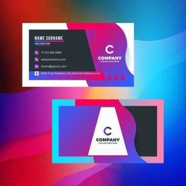 Çift taraflı yatay kartvizit şablon arka plan ile. Canlı degradeler. Vektör mockup çizim. İleti örneği tasarım