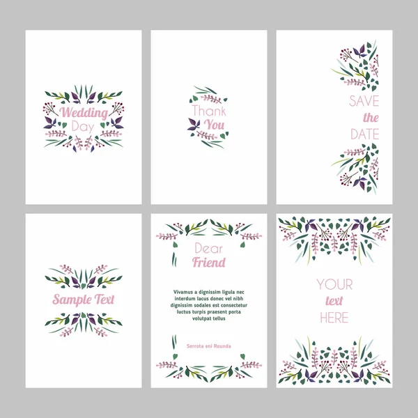 Conjunto Tarjetas Con Elementos Diseño Floral Concepto Adorno Boda Vector — Vector de stock