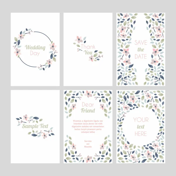 Conjunto Tarjetas Con Elementos Diseño Floral Concepto Adorno Boda Vector — Archivo Imágenes Vectoriales