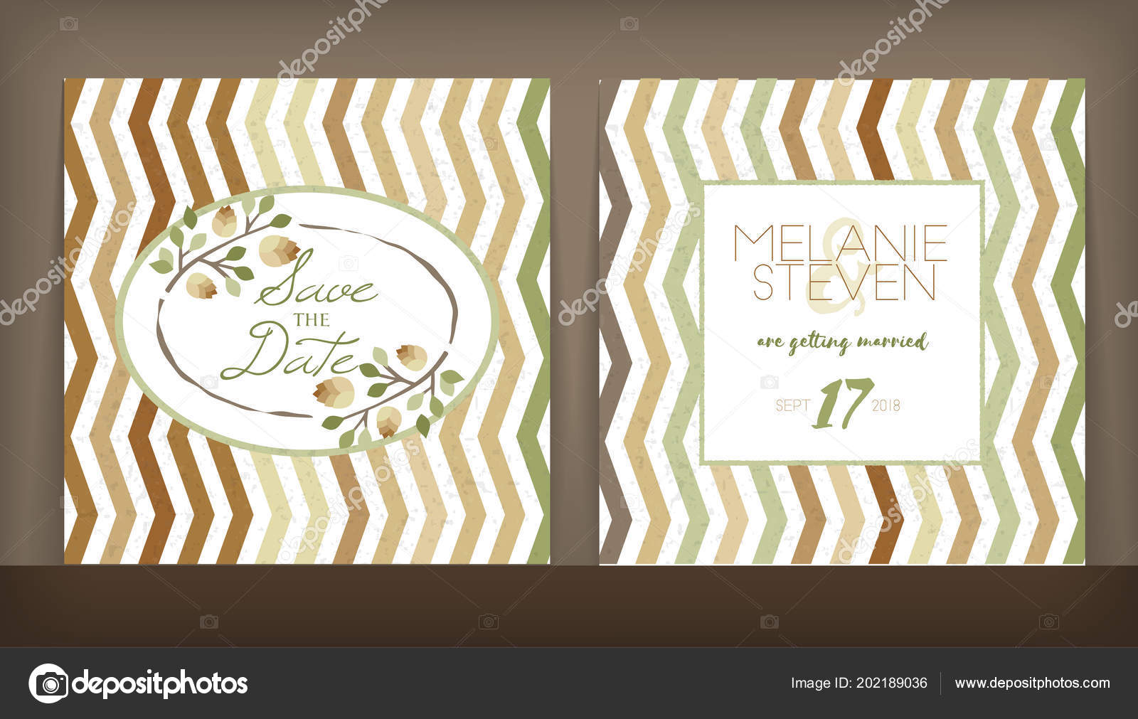 Date Wedding Invitation Double Sided Card Design Template Stripped
