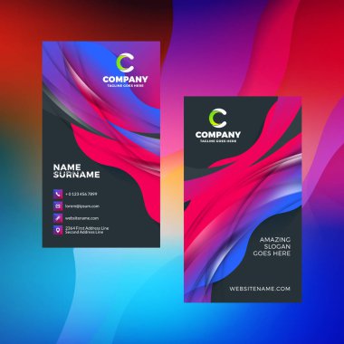 Çift taraflı dikey kartvizit şablon arka plan ile. Canlı degradeler. Vektör mockup çizim. İleti örneği tasarım