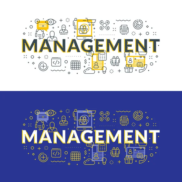 Management Flat Line Illustration Concept Web Banner Printed Materials Vector — Stock Vector