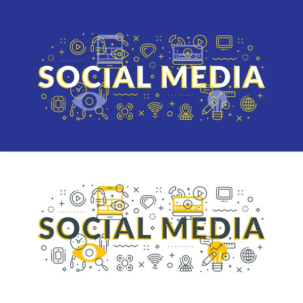 Social Media Flat Line Illustration Concept Web Banner Printed Materials — Stock Vector