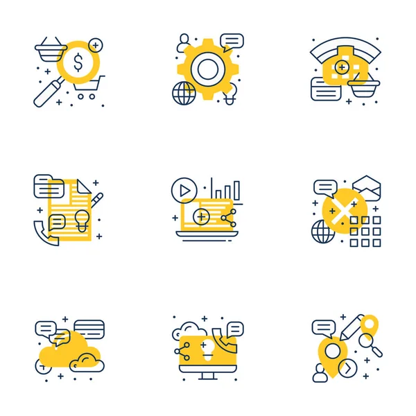 Set Flat Line Business Icons Flat Line Illustration Concept Web — Stock Vector