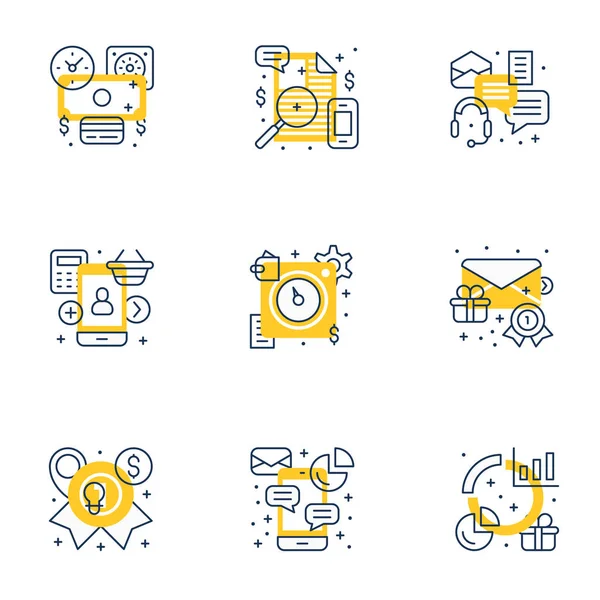 Set Flat Line Business Icons Flat Line Illustration Concept Web — Stock Vector