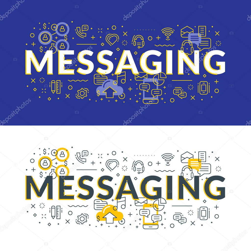 Messaging. Flat line illustration concept for web banner and printed materials. Vector illustration in 2 different styles. Light and dark background