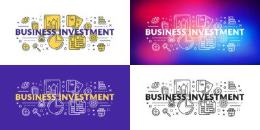 İş yatırım. Düz hat illüstrasyon kavramı web afiş ve basılı malzemeler için. 4 farklı tarzlarda vektör çizim