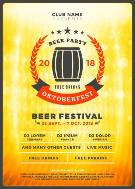 Oktoberfest bira Festivali kutlama. Tipografi şablon bira partisi için poster veya el ilanı. Vintage bira Etiket ışık efektleri ile altın bira arka plan üzerinde