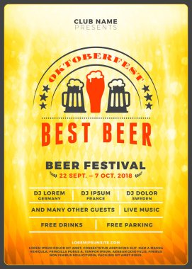 Oktoberfest bira Festivali kutlama. Tipografi şablon bira partisi için poster veya el ilanı. Vintage bira Etiket ışık efektleri ile altın bira arka plan üzerinde