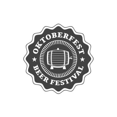 Oktoberfest kutlamaları. Bira Festivali retro tarzı rozet, etiket, amblem. Beyaz arka plan üzerine siyah. Vektör çizim. Bira şirketi şablonu