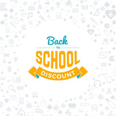 Okula dönüş. Tipografik rozet tasarım. Vektör arka plan ile düz stil okul kutsal kişilerin resmi. Satışı büyük başlığı