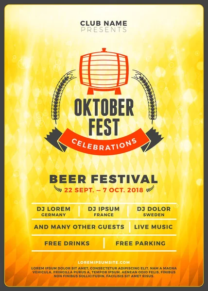 Oktoberfest Beer Festival Celebration Typography Poster Flyer Template Beer Party — Stock Vector