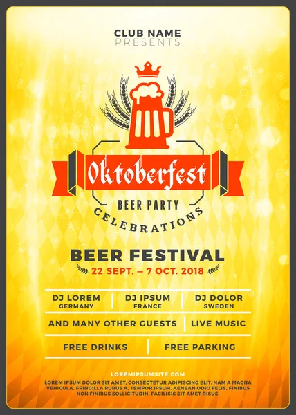 Γιορτή Φεστιβάλ Μπύρας Oktoberfest Τυπογραφία Αφίσα Πρότυπο Flyer Για Κόμμα — Διανυσματικό Αρχείο