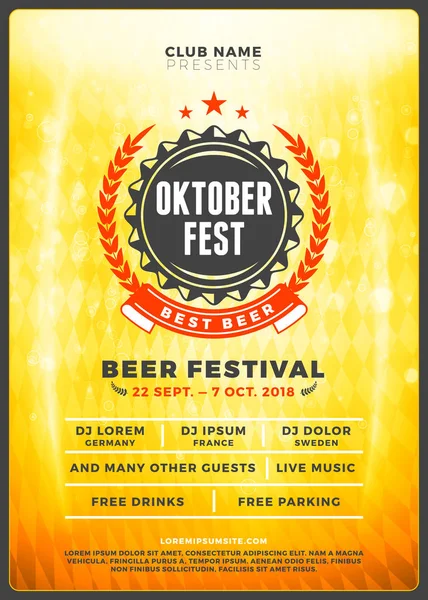 Fête Bière Oktoberfest Affiche Typographie Modèle Flyer Pour Fête Bière — Image vectorielle