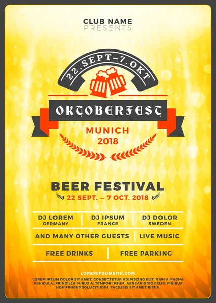 Γιορτή Φεστιβάλ Μπύρας Oktoberfest Τυπογραφία Αφίσα Πρότυπο Flyer Για Κόμμα — Διανυσματικό Αρχείο