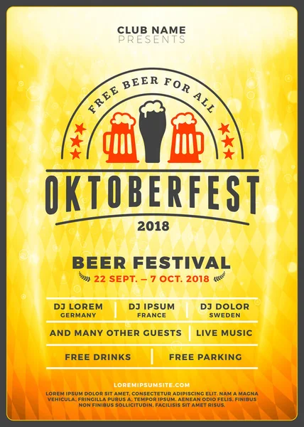 Celebração Festival Cerveja Oktoberfest Cartaz Tipografia Modelo Panfleto Para Festa —  Vetores de Stock