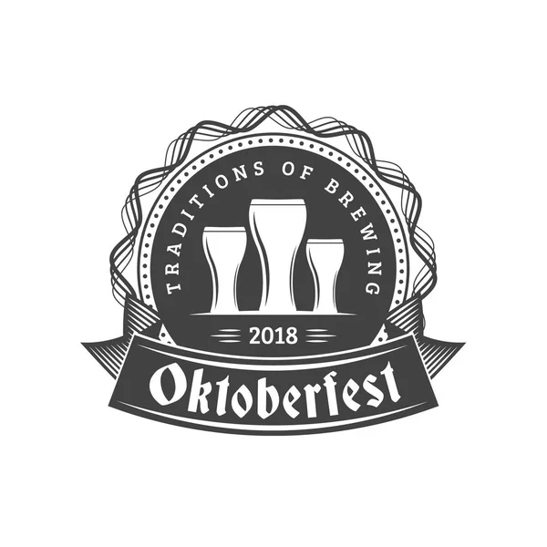 Oktoberfest Celebration Beer Festival Retro Style Badge Label Emblem Black — Stock Vector