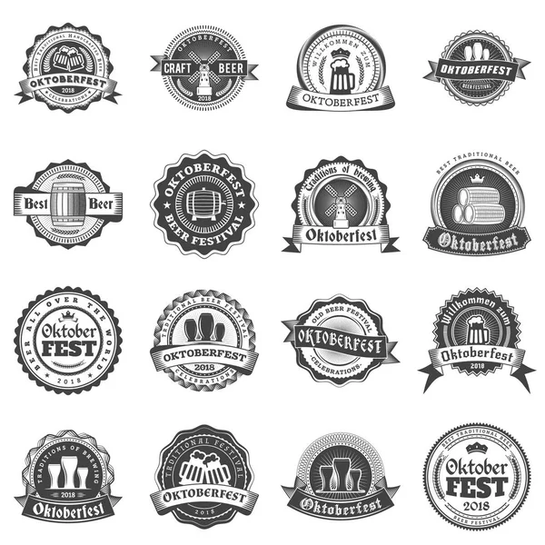 Beer Festival Oktoberfest Celebrations Set Retro Vintage Beer Badges Labels — Stock Vector