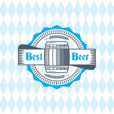 Bira Festivali Oktoberfest kutlamaları. Vintage bira rozet geleneksel Bavyera keten bayrak arka plan üzerinde