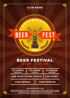Oktoberfest bira festivali kutlama. Tipografi şablon bira partisi için poster veya el ilanı. Vektör çizim