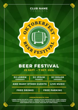 Oktoberfest bira festivali kutlama. Tipografi şablon bira partisi için poster veya el ilanı. Vektör çizim
