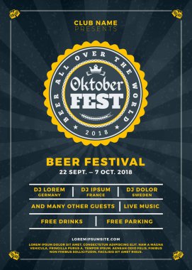 Oktoberfest bira festivali kutlama. Tipografi şablon bira partisi için poster veya el ilanı. Vektör çizim