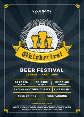 Oktoberfest bira festivali kutlama. Tipografi şablon bira partisi için poster veya el ilanı. Vektör çizim