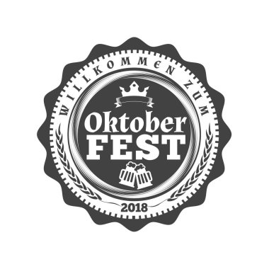 Oktoberfest kutlamaları. Bira Festivali retro tarzı rozet, etiket, amblem. Beyaz arka plan üzerine siyah. Vektör çizim. Bira şirketi şablonu