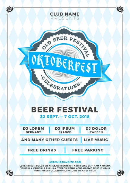 オクトーバーフェスト ビール祭り祭典 ビール党のタイポグラフィのポスターやチラシのテンプレートです ベクトル図 — ストックベクタ