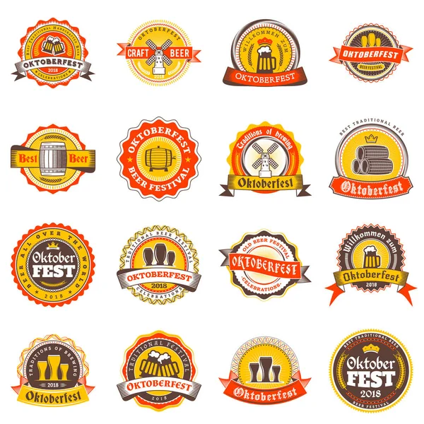 Festival Bière Oktoberfest Célébrations Ensemble Insignes Bière Vintage Rétro Étiquettes — Image vectorielle