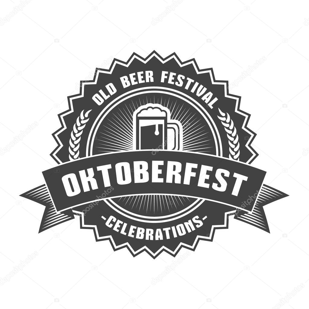 Oktoberfest celebration. Beer festival retro style badge, label, emblem. Black on white background. Vector illustration. Beer label template