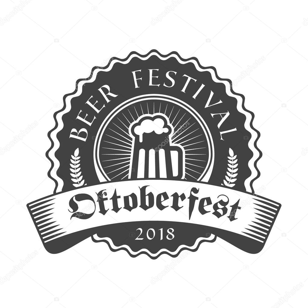 Oktoberfest celebration. Beer festival retro style badge, label, emblem. Black on white background. Vector illustration. Beer label template