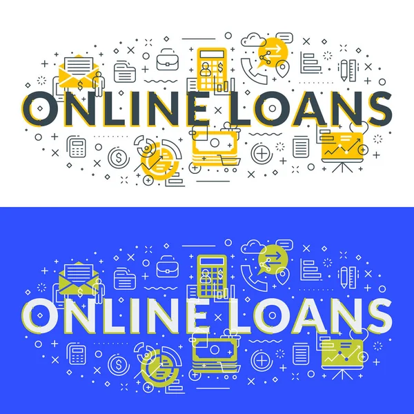 Online Loans Flat Line Illustration Concept Web Banner Printed Materials — Stock Vector