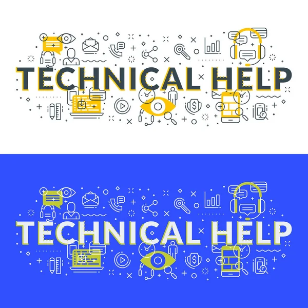 Technical Help Flat Line Illustration Concept Web Banner Printed Materials — Stock Vector
