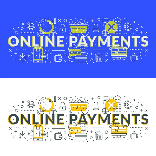 Online Payments Flat Line Illustration Concept Web Banner Printed Materials — Stock Vector