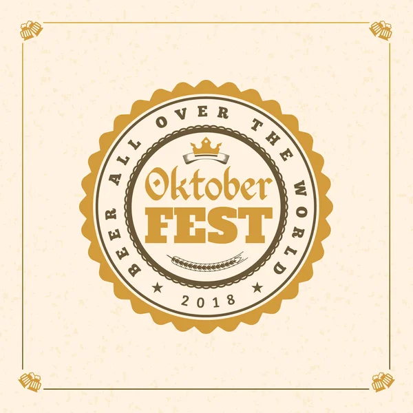 Beer Festival Oktoberfest Celebrations Vintage Beer Badge Vector Illustration — Stock Vector