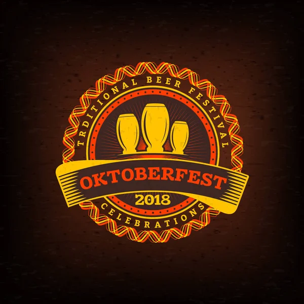 Bier Festival Oktoberfest Vieringen Vintage Bier Badge Vectorillustratie — Stockvector