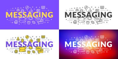 Mesajlaşma. Düz hat illüstrasyon kavramı web afiş ve basılı malzemeler için. 4 farklı tarzlarda vektör çizim