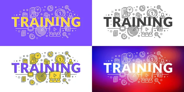 Training Flat Line Illustration Concept Web Banner Printed Materials Vector — Stock Vector