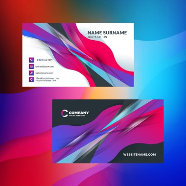 Çift taraflı yatay kartvizit şablon arka plan ile. Canlı degradeler. Vektör mockup çizim. İleti örneği tasarım