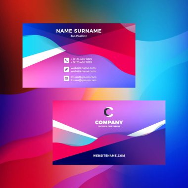 Çift taraflı yatay kartvizit şablon arka plan ile. Canlı degradeler. Vektör mockup çizim. İleti örneği tasarım