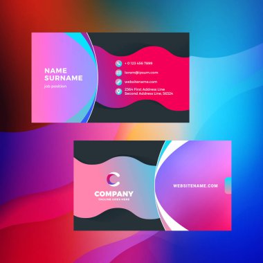 Çift taraflı yatay kartvizit şablon arka plan ile. Canlı degradeler. Vektör mockup çizim. İleti örneği tasarım