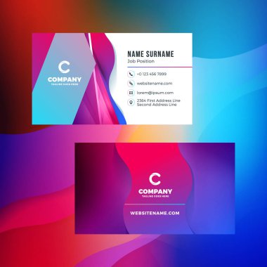 Çift taraflı yatay kartvizit şablon arka plan ile. Canlı degradeler. Vektör mockup çizim. İleti örneği tasarım