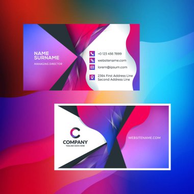 Çift taraflı yatay kartvizit şablon arka plan ile. Canlı degradeler. Vektör mockup çizim. İleti örneği tasarım