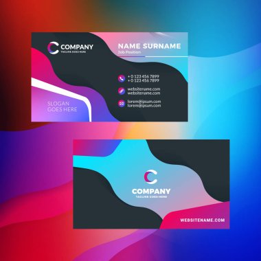 Çift taraflı yatay kartvizit şablon arka plan ile. Canlı degradeler. Vektör mockup çizim. İleti örneği tasarım