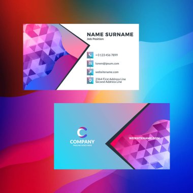 Çift taraflı yatay kartvizit şablon arka plan ile. Canlı degradeler. Vektör mockup çizim. İleti örneği tasarım