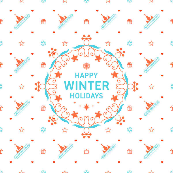 Merry Christmas and Happy New Year. Retro design on seamless background. Vector background for wrapping paper or greeting card